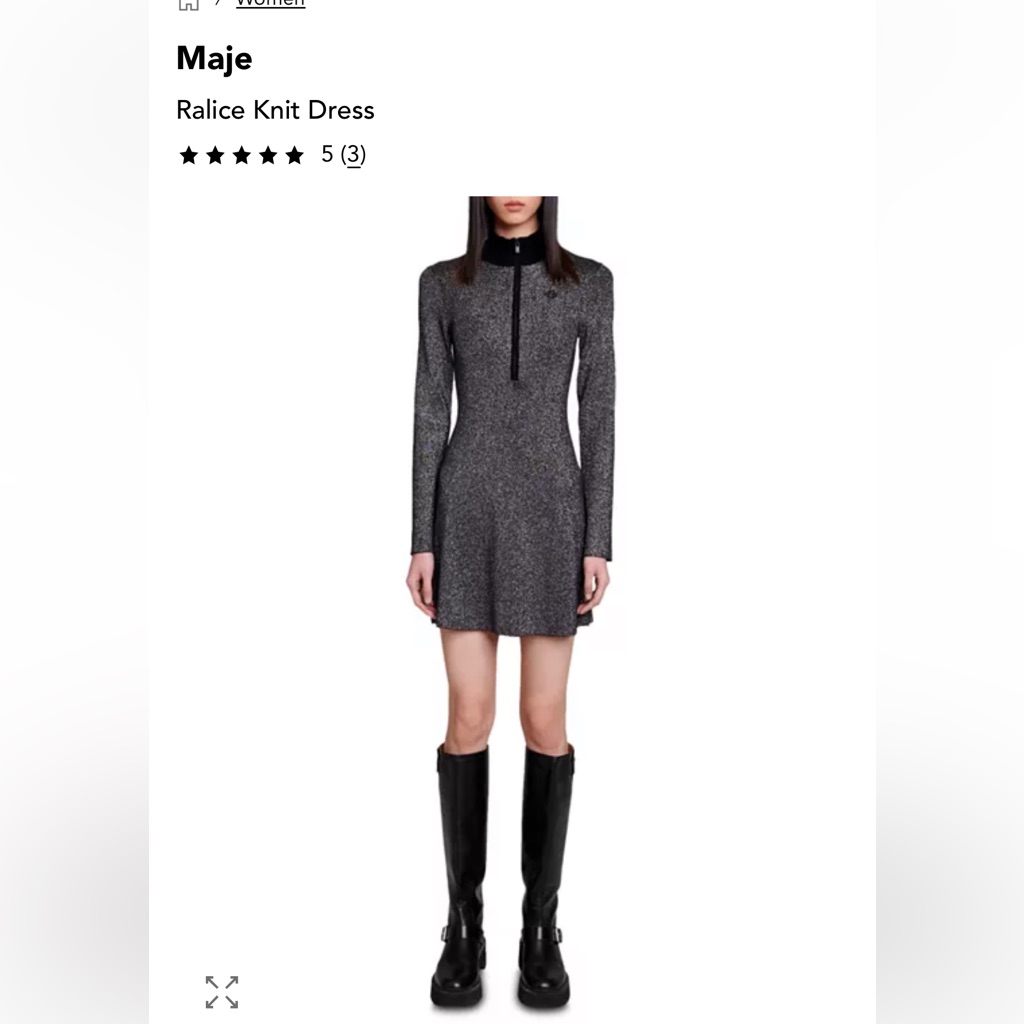 Brand New Maje Ralice Black And Gray Long Sleeve Dress